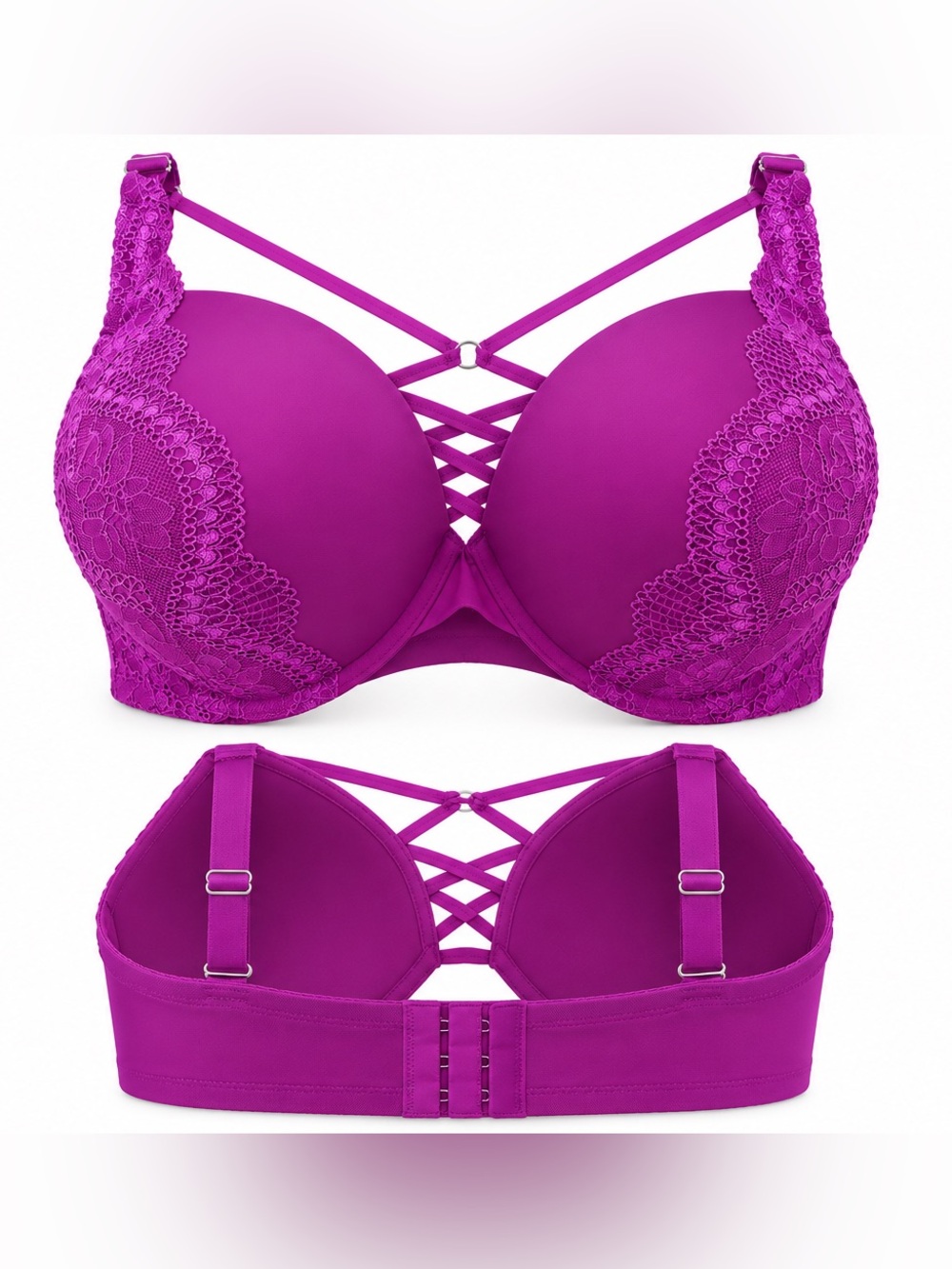 torrid Strappy Lace-Trim Push-Up Bra - Fuchsia